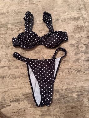 Black and White Polka Dot Bikini Set